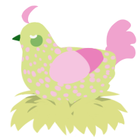 A lemon and pink chicken with a speckle pattern