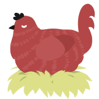 A red chicken with a bar pattern
