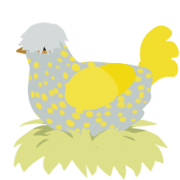 A silver and yellow chicken with a speckle pattern