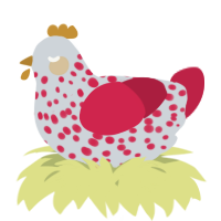 A mist and crimson chicken with a speckle pattern