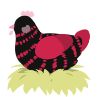 A black and crimson chicken with a bar pattern