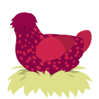 cereza, a maroon and crimson chicken with a speckle pattern