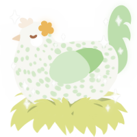 A white and gluppy chicken with a speckle pattern