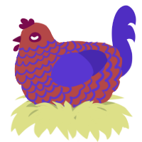 A red and indigo chicken with a lace pattern