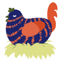 Kung Pao, a navy and vermilion chicken with a bar pattern