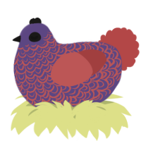 A overcast and red chicken with a double-lace pattern