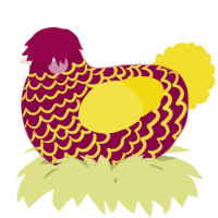 A maroon and yellow chicken with a lace pattern