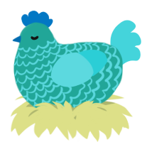 A turquoise and aqua chicken with a lace pattern