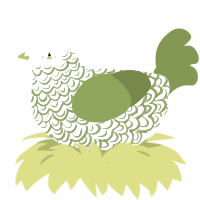 hint of lime, a white and chartreuse chicken with a double-lace pattern