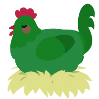 A viridian and leaf chicken with a head pattern