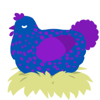 A ultramarine and violet chicken with a speckle pattern