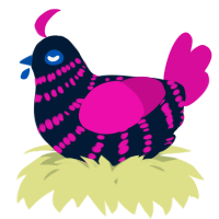A tumblr and fuchsia chicken with a bar pattern