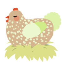 A beige and apple chicken with a speckle pattern