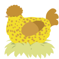 A yellow and gold chicken with a speckle pattern