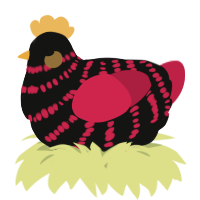 A black and crimson chicken with a bar pattern