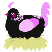 A black and lavender chicken with a neck-speckle pattern