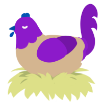 A beige and violet chicken with a head pattern