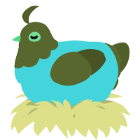 A aqua and olive chicken with a head pattern