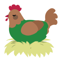 A viridian and brown chicken with a head pattern