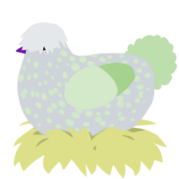 A mist and gluppy chicken with a speckle pattern