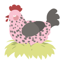 A rose and grey chicken with a speckle pattern