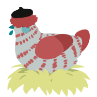 A silver and red chicken with a bar pattern
