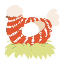 A vermilion and cream chicken with a bar pattern