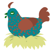 A teal and russet chicken with a speckle pattern