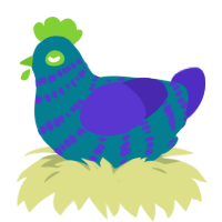 BlueRaspberry Pickle, a sea and indigo chicken with a bar pattern