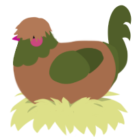A brown and olive chicken with a head pattern