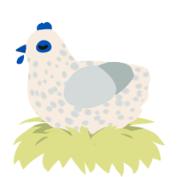 snowy, a cream and silver chicken with a speckle pattern