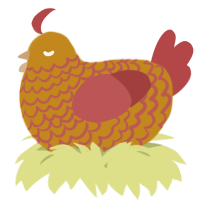 A ochre and red chicken with a lace pattern