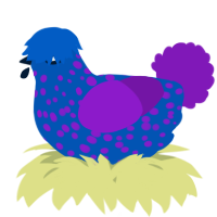A ultramarine and violet chicken with a speckle pattern