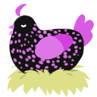 (unnamed), a black and orchid chicken with a speckle pattern