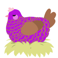 A amethyst and brown chicken with a lace pattern