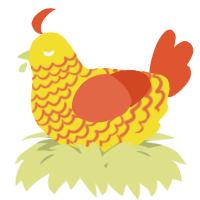 A yellow and vermilion chicken with a lace pattern
