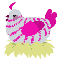 A mist and fuchsia chicken with a bar pattern