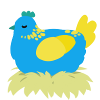 A sky and yellow chicken with a neck-speckle pattern