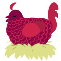 A maroon and crimson chicken with a lace pattern