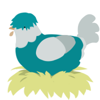 rodrigo, a teal and silver chicken with a head pattern
