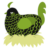 A black and chartreuse chicken with a lace pattern