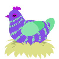 A blurple and spring chicken with a bar pattern