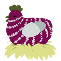 A wine and silver chicken with a bar pattern