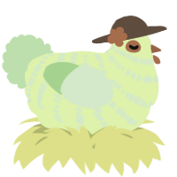 A apple and gluppy chicken with a bar pattern