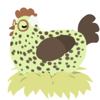 A apple and bark chicken with a speckle pattern