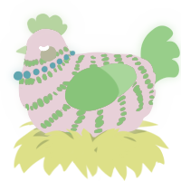 A viridian and amethyst chicken with a bar pattern