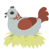 A silver and russet chicken with a neck-speckle pattern