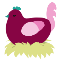 Beth, a maroon and pink chicken