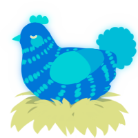 A sapphire and cerulean chicken with a bar pattern