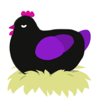 Morrigan, a black and violet chicken